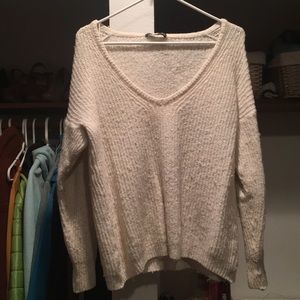 Brandy Melville White Knit V- Neck Sweater